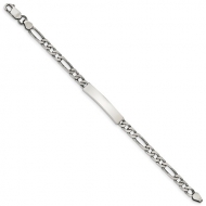Sterling Silver 7inch Engraveable Antiqued Figaro Link ID Bracelet