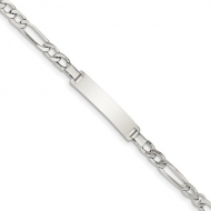 Sterling Silver Polished Engraveable Childrens ID on Figaro Link Bracelet