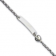 Sterling Silver Polished Engraveable Childrens ID with Hearts Bracelet