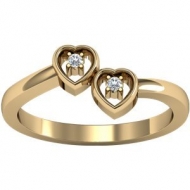 Solid Gold Double Heart Ring W  Diamonds