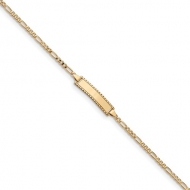 14k Yellow Gold 6 inch Figaro w Dangling Heart Baby Child ID Bracelet