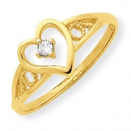 10k Yellow Gold Cubic Zirconia Heart Shape Promise Ring
