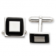 Square Shaped Sterling Silver W  Black Enamel Engravable Cufflinks