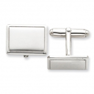 Rectangle Shaped Sterling Silver W  Black Enamel Engravable Cufflinks