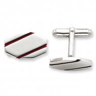 Heptagon Shaped Sterling Silver W  Red Enamel Engravable Cufflinks