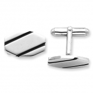 Heptagon Shaped Sterling Silver W  Black Enamel Engravable Cufflinks