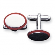 Oval Shaped Sterling Silver W  Red Enamel Engravable Cufflinks