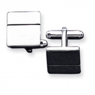 Square Shaped Sterling Silver W  Black Enamel Engravable Cufflinks