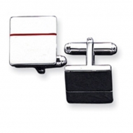Square Shaped Sterling Silver W  Red Enamel Engravable Cufflinks