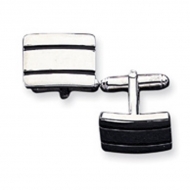 Rectangle Shaped Sterling Silver W  Black Enamel Engravable Cufflinks