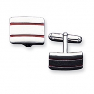 Rectangle Shaped Sterling Silver W  Red Enamel Engravable Cufflinks