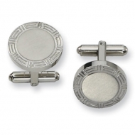 Brushed Round Shaped Stainless Steel Engravable Cufflinks
