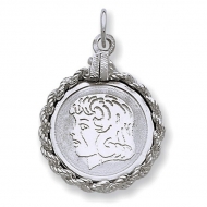 Sterling Silver Engravable Charm or Pendant W  Rope Frame