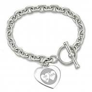 Sterling Silver Personalized Double Heart Message W  Toggle Lock