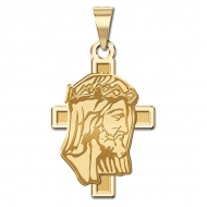 14K Yellow Gold Jesus Profile on Cross Pendant