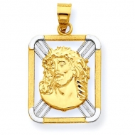 14K Yellow Gold w  Rhodium Diamond cut Rectangle Ecce Homo Pendant
