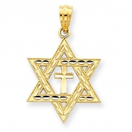 14K Yellow Gold Diamond Cut Star of David with Cross Medal