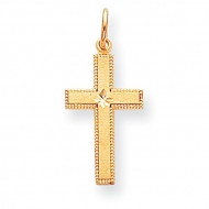 14k Gold Satin w  Diamond Cut Edge Cross Pendant