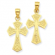 14k Yellow Gold Reversible  God Loves  Cross Pendant