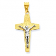 14K Two Tone Gold  Small Textured Cross Crucifix Pendant