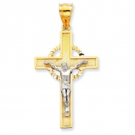 14K Two Tone Gold Diamond Cut Halo Cross Crucifix Pendant