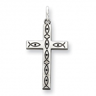Sterling Silver Laser Designed Jesus Fish Cross Charm