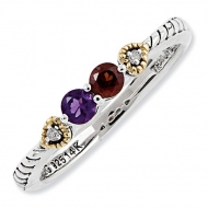 Sterling Silver   14k Two stone and Diamond Mother s Ring