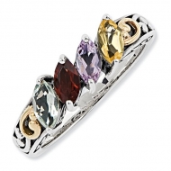 Sterling Silver   14k Four stone  Antiqued Mother s Ring