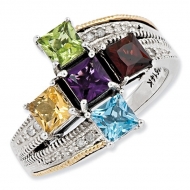 Sterling Silver   14k Four stone Antiqued Mother s Ring