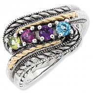 Sterling Silver   14k Four stone  Antiqued Mother s Ring