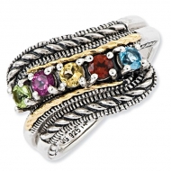 Sterling Silver   14k Fivestone  Antiqued Mother s Ring