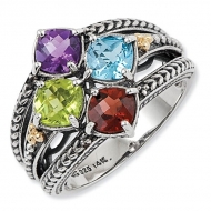 Sterling Silver   14k Four stone  Antiqued Mother s Ring