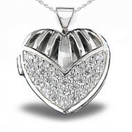 Premium Heavy Weight Sterling Silver Heart Locket W  Cubic Zirconia