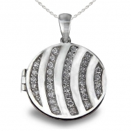 Premium Heavy Weight Sterling Silver Round Locket W  Cubic Zirconia