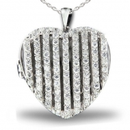 Premium Heavy Weight Sterling Silver Heart Locket W  Cubic Zirconia