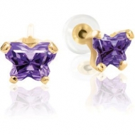 Bfly Amethyst  Februrary  Birthstone Earrings  With Safety Back 