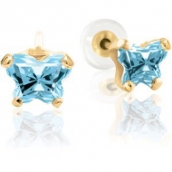 Bfly Aquamarine  March  Birthstone Earrings  With Safety Back 