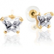 Bfly Cubic Zirconia  April  Birthstone Earrings  With Safety Back 