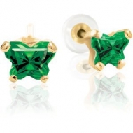 Bfly Emerald  May  Birthstone Earrings  With Safety Back 