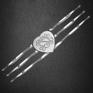 Sterling Silver Heart Three Strand Cuff Monogram Bangle Bracelet