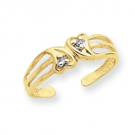 14k Yellow Gold Heart With  02 Ct Diamond Toe Ring