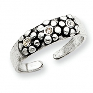 Sterling Silver Antiqued Flower w CZ Toe Ring