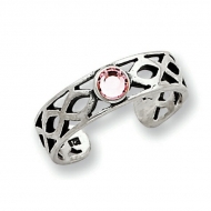 Sterling Silver Antiqued w  Pink CZ Toe Ring