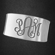 Sterling Silver Fancy Cuff Monogram Concave Bangle Bracelet