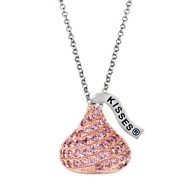 Sterling Silver Hershey s Kiss Pink CZ Pendant with Chain