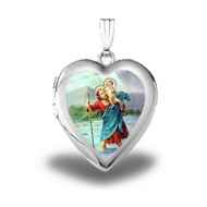 Sterling Silver Saint Christopher Heart Locket
