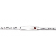Sterling Silver Child s Medical ID Red Enamel Bracelet w  Figaro Chain