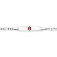 Sterling Silver Child s Medical ID Red Enamel Bracelet w  Figaro Chain
