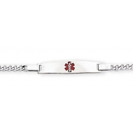 Sterling Silver Child s Medical ID Red Enamel Bracelet w  Curb Chain