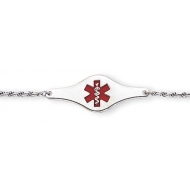Sterling Silver Child s Medical ID Red Enamel Bracelet w  Rope Chain